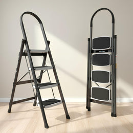 Plantex Steel 4 Step Ladder for Home/Wide Anti Skid 4 Step Ladder Foldable/5 Year Manufacturer Warranty By Plantex (Gray & White)