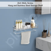 Plantex Self Adhesive Bathroom Shelf/Stainless Steel Shelf with Towel Rod/Napkin Holder/Kitchen Shelves & Racks/Kitchen Stand/Rack (Chrome)