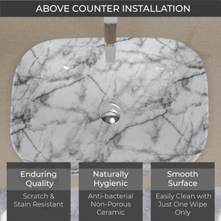 Plantex White Marble Countertop Wash Basin/Tabletop Basin/Ceramic Wash Basin for Bathroom/Bathroom Sink/ (Marble Basin with Grey Veins, 18 x 13 x 5.5 Inch)
