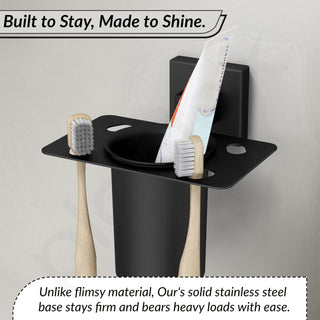 Plantex Tumbler Holder for Bathroom/Stainless Steel Toothpaste Holder/Toothbrush Holder/Bathroom Accessories - Pack of 1 (Black)