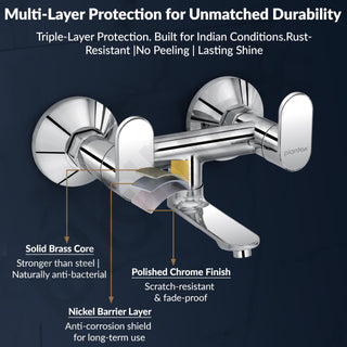 Plantex Pure Brass Orn-216 Non Telephonic Wall Mixer with Watert Saving Nozzle/Mixer Tap for Bathroom with Brass Wall Flange and Teflon Tape -7 Year Warranty (Mirror Chrome)