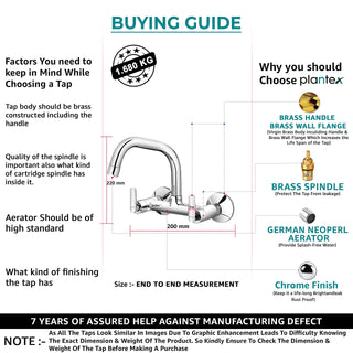 Plantex Pure Brass BAL-515 Bathroom Wash Basin Mixer with (360 Degree) / Double Handle Hot and Cold Water Tap for Kitchen with Teflon Tape & Brass Wall Flange (Mirror-Chrome Finish)