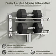 Plantex Bathroom Organiser Without Drill/Stainless Steel Bathroom Accessories Set with Soap Dish and Brush Slots/Hooks/Tumbler Holder/Steel Soap Holder for Bathroom-(2-Tier, Chrome)