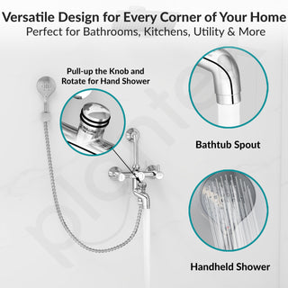 Plantex Brass Wall Mixer for Bathroom 3 in 1/L-Bend Connector for Overhead Shower/Hand Shower/Spout Mixer Tap/Mixture Tap for Bathroom with 7-Year Manufacturer's Warranty-(Ico-919-Chrome)