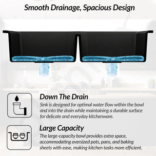 Plantex Kitchen Sink/UV Protected Quartz Sink for Kitchen/Double Bowl Sink with Coupling and Hose Pipe (Charcoal Black - 37x18inch)