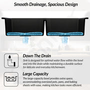 Plantex Kitchen Sink/UV Protected Quartz Sink for Kitchen/Double Bowl Sink with Coupling and Hose Pipe (Charcoal Black - 37x18inch)