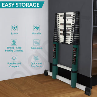Plantex 6.2m (20.5 ft.) Aluminium Telescopic Ladder/16-Steps Portable Ladder with Removable Hooks/Foldable Multipurpose Collapsible Ladder for Home & Outdoor Use/2 Years of Warranty By Plantex-(Green)