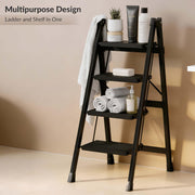 Plantex 4 Step Ladder for Home Use/Wide Anti-Slip Heavy-Duty Step Stool/Lightweight Kitchen Ladder 4 Step (Black)