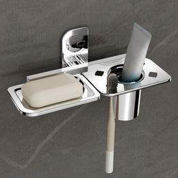 Plantex Dream Stainless Steel 2 in1 Soap Dish with Tumbler Holder/Soap Holder/Bathroom Accessories - Chrome