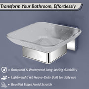 Plantex Stainless Steel Glass Soap Holder for Bathroom/Soap Dish/Soap Case/Soap Stand for Kitchen/Bathroom Accessories - Pack of 1 (Aqua, Chrome)