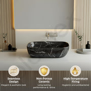 Plantex Ceramic Wash Basin for Bathroom/Hand Wash Sink/Black Countertop Basin/Tabletop Washbasin For Living Room (18x12.5x5.5 Inch -Matt Black - Marble Finish)