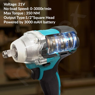 Plantex Cordless Impact Wrench with battery & charger/Brushless Motor/350 Nm Tourq/1/2 Square Head - (Blue & Black)