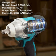 Plantex Cordless Impact Wrench with battery & charger/Brushless Motor/350 Nm Tourq/1/2 Square Head - (Blue & Black)