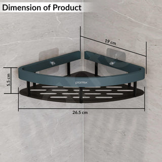 Plantex Self Adhesive Corner Shelf for Bathroom Wall/Aluminium & Stainless Steel Corner Rack/Storage Organizer/Bathroom Accessories Set- Pack of 1 (8 x 8 inch,Cadet Blue & Black)