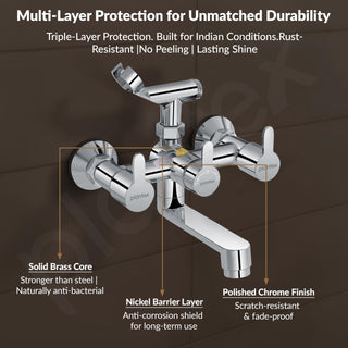 Plantex Telephonic Brass Wall Mixer for Bathroom 2 in 1/Spout Mixer Tap/Hand Shower/Mixer Tap for Bathroom with 7-Year Manufacturer's Warranty-(Flo-817 Chrome)