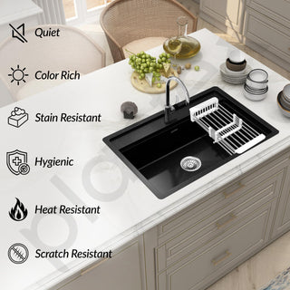 Plantex Matt Quartz Kitchen Sink/UV Protected Kitchen Sink/Undermount Sink For Kitchen/Granite Single Bowl Sink With Coupling (Nano Black, 20X30 Inches)