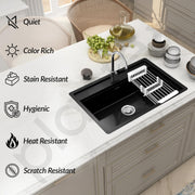 Plantex Matt Quartz Kitchen Sink/UV Protected Kitchen Sink/Undermount Sink For Kitchen/Granite Single Bowl Sink With Coupling (Nano Black, 20X30 Inches)