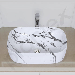 Plantex Tabletop Wash Basin/Bathroom Basin Sink/Ceramic Countertop Basin/Marble Basin with Grey Veins/Wash Basin for Bathroom, Restaurant, Hotel (18 x 13 x 5.5 Inch)