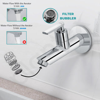 Plantex Pure Brass Bib Tap with Water Saving Aerator/Tap for Wash Basin with Brass Wall Flange and Teflon Tape/Wall Mount Bib Tap- 7 Year Warranty (BAL-502 -Chrome)