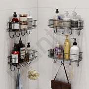 Plantex Bathroom Organizer Without Drill/GI Steel Self Adhesive Bathroom Shelf for Wall with Magic Stickers/Self Adhesive Kitchen Shelf with Hooks (Pack of 4)