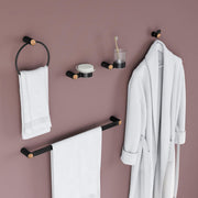Plantex Bathroom Accessories Set/Frosted Glass Soap Holder & Tumbler Holder/Towel Rod/Napkin Holder/Robe Hook/Bathroom Accessories - Set of 5 (Black & Rose Gold)
