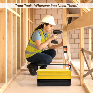 Plantex Tool Box Empty/18" Metal Tool Organizer 5- Compartments Metal Tool Boxs/Empty Tool Boxs/Tools Organizer Box - (Yellow & Black)