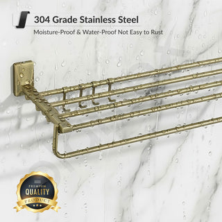 Plantex 304 Grade Stainless Steel 24 inch Towel Rack/Towel Bar/Towel Hanger/Towel Storage for Bathroom - Crystal (Brass Antique)