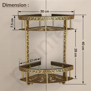 Plantex Aluminium Corner Shelf For Bathroom Wall/2 Tier Side Corner Shelf/Bathroom Corner Shelf with Hooks/Premium Bathroom Organizer (Brass-Antique Finish)