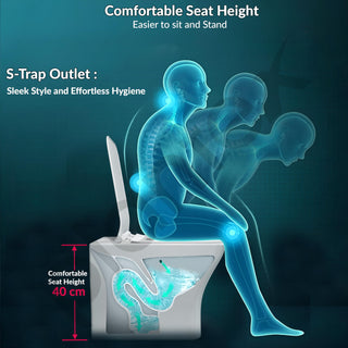 Plantex Platinum Ceramic Commode/Rim Washdown Westen Commode/One Piece Floor Mounted Commode with Soft Close Toilet Seat Cover- S Trap Outlet - (White)
