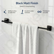 Plantex 304 Grade Stainless Steel 24 inch Towel Hanger for Bathroom/Single Towel Rod/Towel Bar/Bathroom Accessories - Squaro (Black)