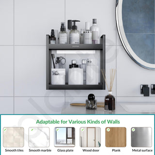 Plantex Deluxe 2 Tier Self Adhesive Bathroom Shelf Rack/Bathroom Organiser Without Drill/Bathroom Shelf Rack/Kitchen Stand Kitchen Multipurpose Shelf(Black, Powder Coated,GI Metal)