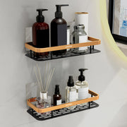 Plantex Bathroom Organiser Without Drill/Self Adhesive Aluminium Bathroom Shelf/Self Adhesive Shelf for Kitchen/Floating Storage Organiser (12x5 inches, Gold & Black) - Pack of 2