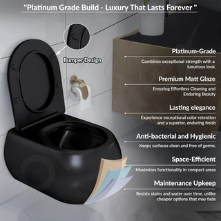 Plantex Imported Ceramic Wall Hung Commode/Rimless Washdown Western Toilet/P Trap Western Commode with Soft Close Toilet Seat (Matt Black)