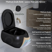 Plantex Imported Ceramic Wall Hung Commode/Rimless Washdown Western Toilet/P Trap Western Commode with Soft Close Toilet Seat (Matt Black)