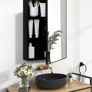 Plantex Aluminium Framed Bathroom Organiser with Mirror/Heavy-Duty Steel Body Cabinet with Mirror – 16x24 Inch, Black