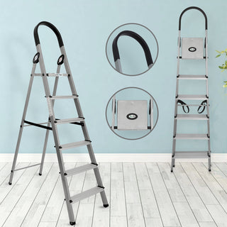 Plantex Wonder Aluminium Step Folding Ladder 6 Step for Home with Advanced Locking System - Anti Slip 6 Step Ladder (Silver & Black)