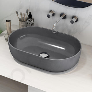 Plantex Tabletop Wash Basin for Bathroom/Designer Ceramic Basin/Countertop Wash Basin/Home/Office (Metalic grey - 22 x 14 x 6 Inch)