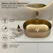 Plantex Table Top Wash Basin For Bathroom/Designer Ceramic Basin/Countertop Vessel Sink Basin - Indo-European Collection (Golden, 20 x 13 x 6 Inch)