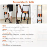 Plantex 4.7m (15.41 ft.) Telescopic Ladder/Carbon Steel 12-Steps Portable & Compact Ladder/Foldable Multipurpose Collapsible Ladder for Home & Outdoor Use - (Orange)