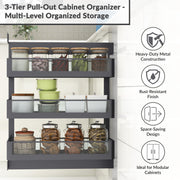 Plantex Pull Out Cabinet Organizer/Kitchen Cabinet Side Mounted Bottle Pull Out Unit/3-Tier Organizer with Soft Close/Heavy-Duty Storage for Modular Kitchen - (250mm, Grey)