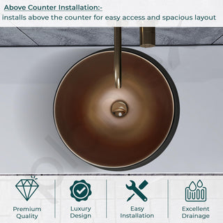Plantex Ceramic Tabletop Washbasin/Bathroom Basin Sink/Basin for Bathroom/Wash Basin for Restaurant/Hotel (Black & Red Bronze - 16 x 16 x 12 Inch)