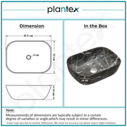 Plantex Ceramic Wash Basin for Bathroom/Hand Wash Sink/Black Countertop Basin/Tabletop Washbasin For Living Room (18x12.5x5.5 Inch -Matt Black - Marble Finish)