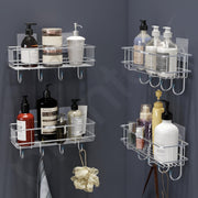 Plantex Stainless Steel Self-Adhesive Multipurpose Bathroom Shelf with Hooks/Towel Holder/Rack/Bathroom Accessories-Wall Mount - Pack of 4 (Chrome)