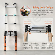 Plantex 3.8m (12.5 ft.) Aluminium Telescopic Ladder/13-Step Portable Ladder with Removable Hooks/Foldable Multipurpose Collapsible Ladder for Home & Outdoor Use/2 Year of Warranty By Plantex-(Orange)