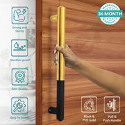 Plantex 14 Inch Main Door Handle, Stainless Steel & Aluminium, Pull-Push, Black & Gold