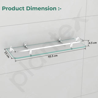 Plantex Frosted Glass Shelf for Bathroom/Kitchen Shelf for Wall/Living Room Wall Storage Shelf with Chrome Finish Brass Railings and Brackets (18x6 Inches) - Pack of 2