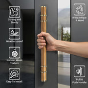 Plantex 12 Inch Main Door Handle/Stainless Steel & Wooden Door Handle/Pull-Push Handle for Door/Office & Hotel - Pack of 1 (DTMD-428, Brass Antique & Wood)