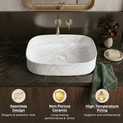 Plantex Wash Basin for Bathroom/Ceramic Table Top Washbasin/Countertop Vessel Sink Basin - (White Marble,  21.5 x 15 x 6 Inch)