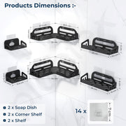 Plantex Self Adhesive Corner Shelf for Bathroom Wall/Stainless Steel Bathroom Organiser/Soap Dish/Side Corner Shelf- (Black, Combo)