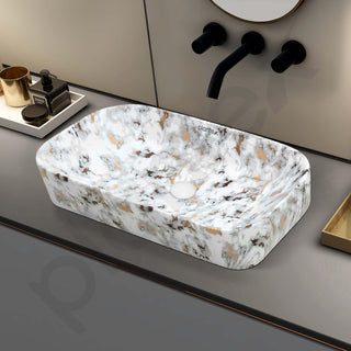 Plantex Tabletop Wash Basin/Bathroom Sink/Wash Basin Over Counter/Designer Ceramic Wash Basin for Bathroom (Marble Finish - 22 x 14 x 5 Inch)